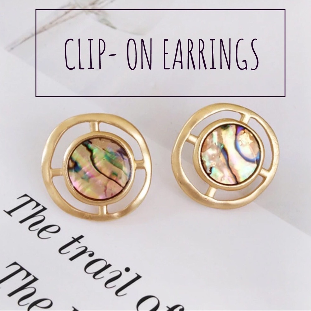 CLIP ON Vintage Look Abalone Shell Gold Earrings